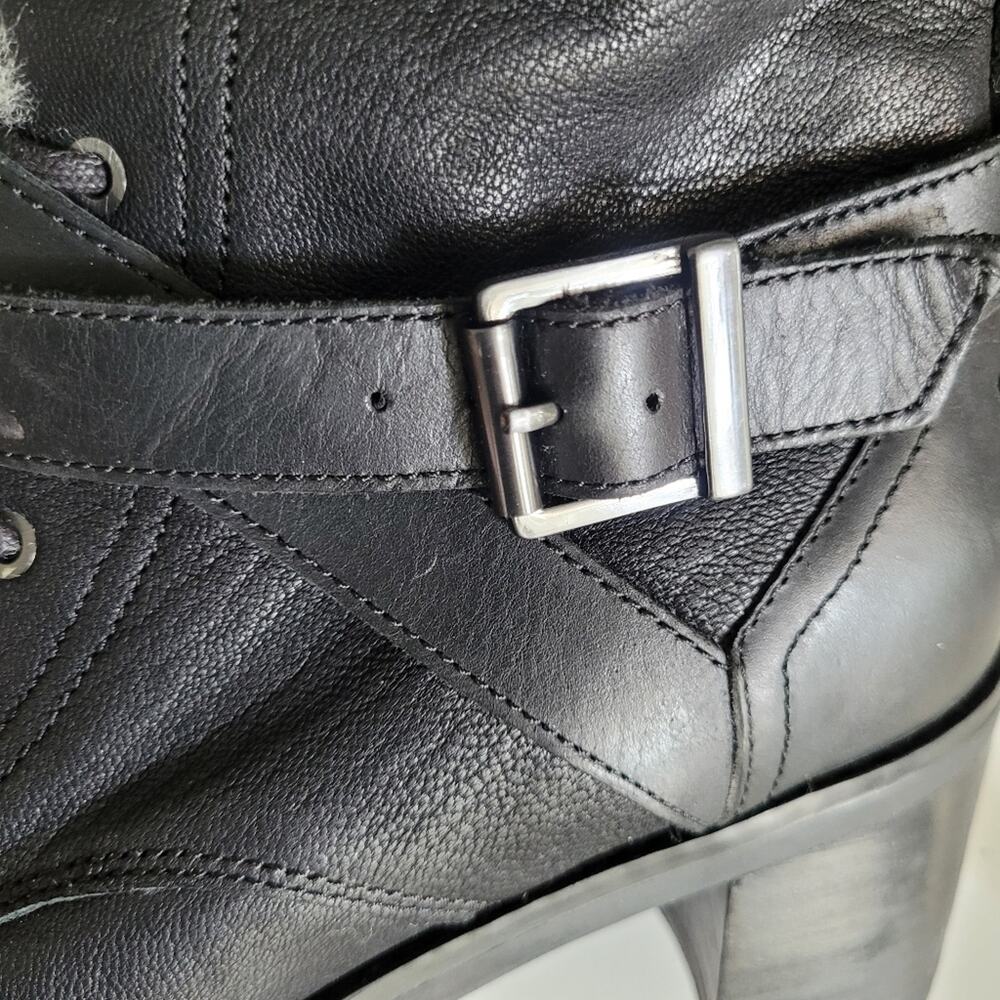 UGG "Ingrid" Black Leather Shearling Lug Soled Lace-Up Moto Combat Biker Boots-7 - Picture 10 of 14